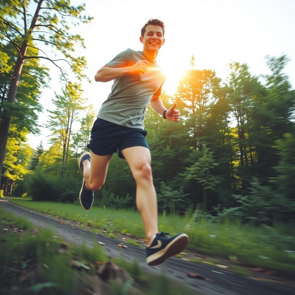 Osoba biegnąca po lesie, pełna energii