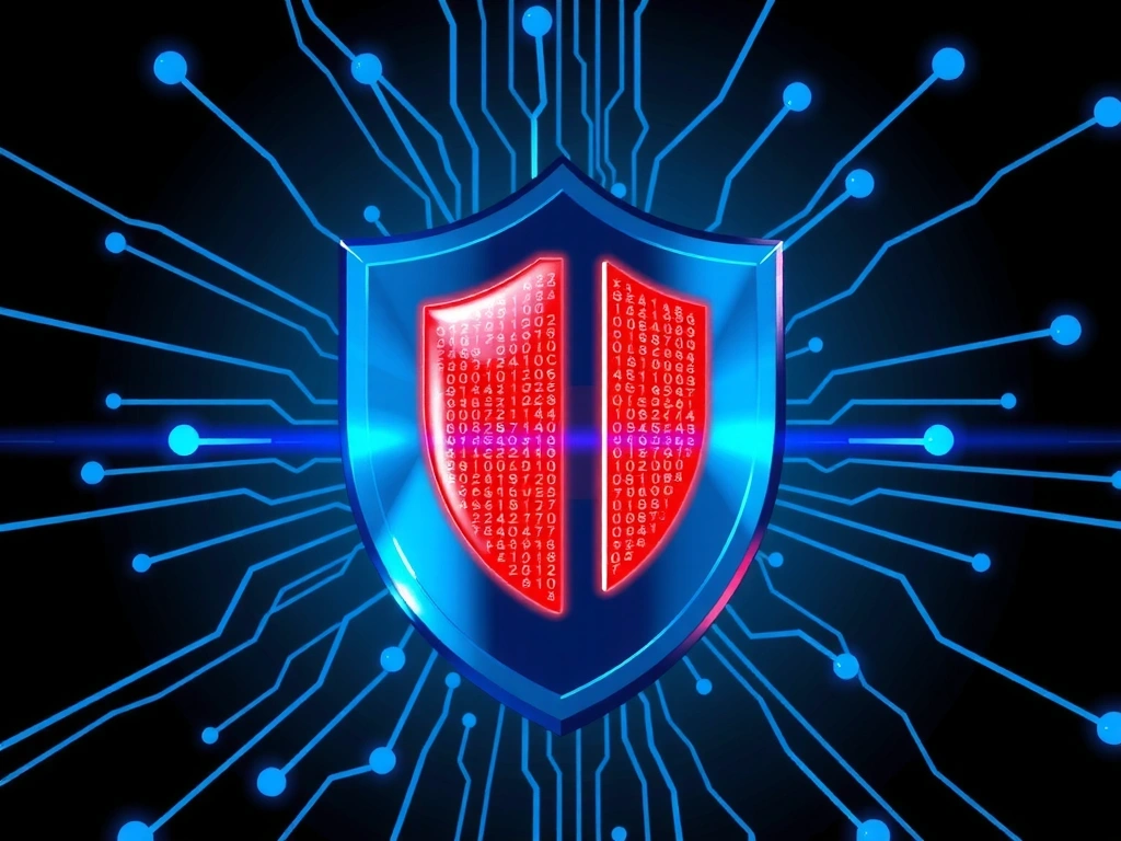 Ilustracja przedstawiająca cyfrową tarczę ochronną symbolizującą prywatność danych