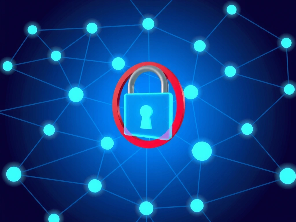 Ilustracja przedstawiająca kłódkę na tle sieci połączeń, symbolizującą bezpieczeństwo danych i brak udostępniania